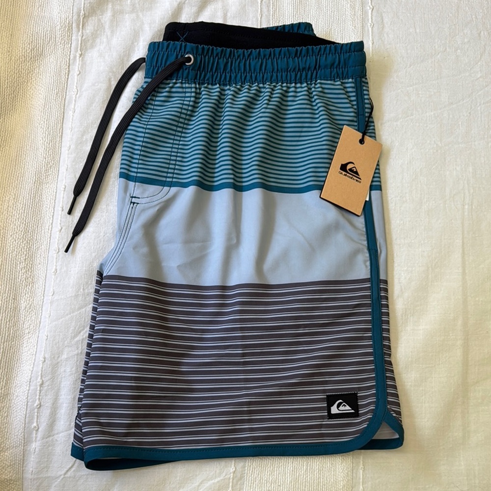 Quiksilver Blue and Gray Striped Boardshorts